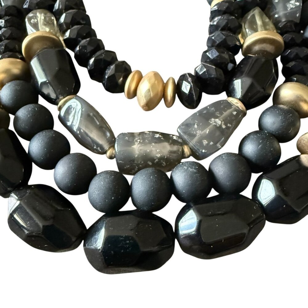 Chicos Statement Multi-Strand Beaded Necklace Black Gold Adjustable Length - Picture 3 of 9